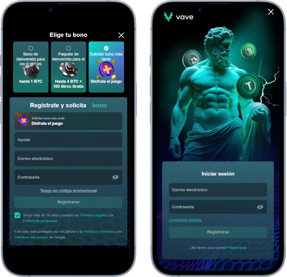 Registro e inicio de sesión en Vave
